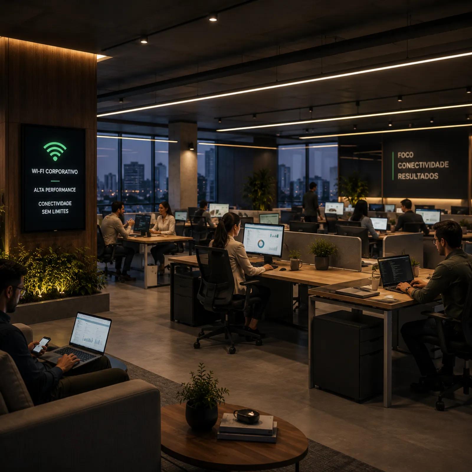 Escritório corporativo com equipe trabalhando